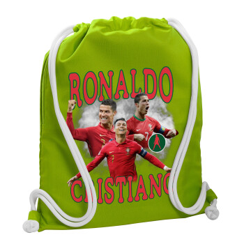 Κριστιάνο Ρονάλντο, Τσάντα πλάτης πουγκί GYMBAG LIME GREEN, με τσέπη (40x48cm) & χονδρά κορδόνια