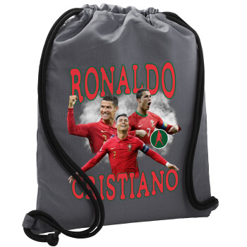 Cristiano Ronaldo, Backpack pouch GYMBAG GREY, with pocket (40x48cm) & thick cords