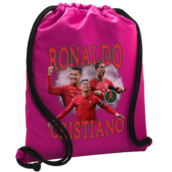 Κριστιάνο Ρονάλντο, Τσάντα πλάτης πουγκί GYMBAG Φούξια, με τσέπη (40x48cm) & χονδρά κορδόνια