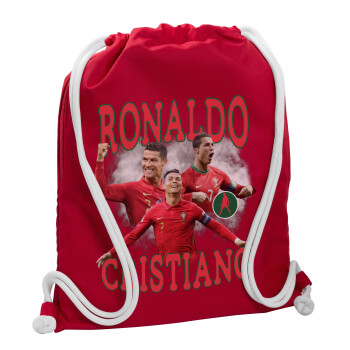 Cristiano Ronaldo, Backpack pouch GYMBAG Red, with pocket (40x48cm) & thick cords