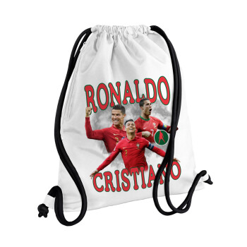 Κριστιάνο Ρονάλντο, Τσάντα πλάτης πουγκί GYMBAG λευκή, με τσέπη (40x48cm) & χονδρά κορδόνια