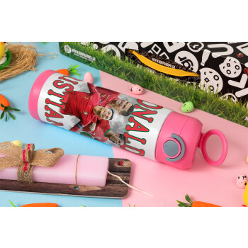 Κριστιάνο Ρονάλντο, Πασχαλινή Λαμπάδα με Παιδικό παγούρι θερμό, ανοξείδωτο, με καλαμάκι ασφαλείας, ΡΟΖ (500ml)