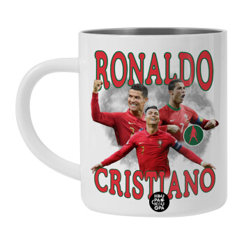Cristiano Ronaldo, BIG Mug Stainless steel double wall (450ml, White)