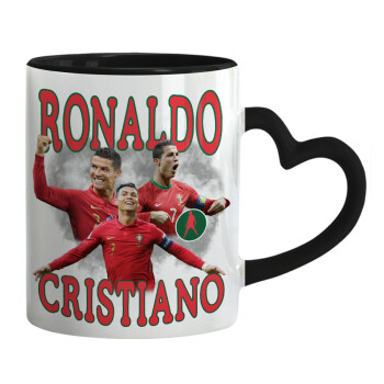 Cristiano Ronaldo, Mug heart black handle, ceramic, 330ml