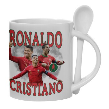 Cristiano Ronaldo, Ceramic coffee mug with Spoon, 330ml (1pcs)