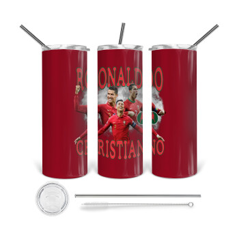 Cristiano Ronaldo, 360 Eco friendly stainless steel tumbler 600ml, with metal straw & cleaning brush