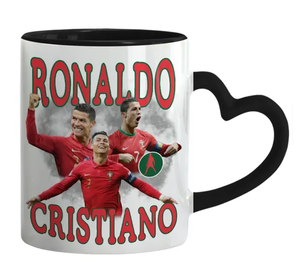 Cristiano Ronaldo — Mug heart black handle, ceramic, 330ml