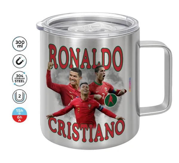 Cristiano Ronaldo — Double-walled stainless steel mug 300ml with temperature-retaining lid