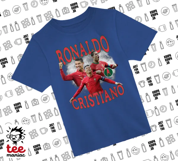 Κριστιάνο Ρονάλντο — ΜΠΛΕ Παιδικό T-Shirt από 100% βαμβάκι, για κάθε μέρα. Vegan & OEKO-TEX πιστοποιημένο.