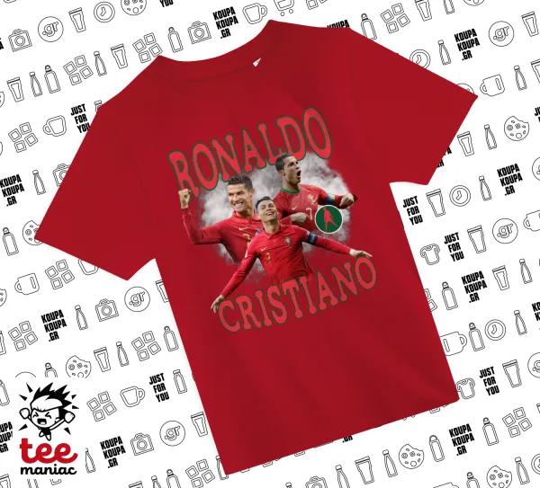 Cristiano Ronaldo — RED childrens T-Shirt made of 100% cotton, for every day. Vegan & OEKO-TEX certified.