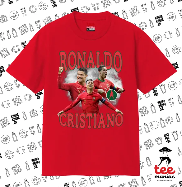 Κριστιάνο Ρονάλντο — ΚΟΚΚΙΝΟ Κλασικό T-Shirt, διπλής ραφής, χωρίς πλευρικές ραφές από 100% βαμβάκι. Vegan & OEKO-TEX πιστοποιημένο.