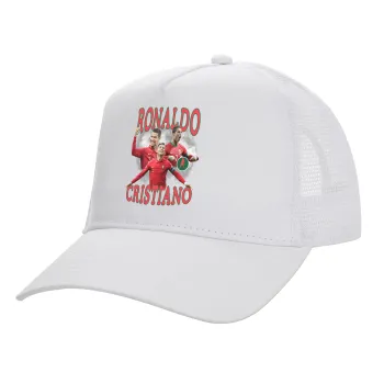 Cristiano Ronaldo, Structured Trucker Adult Hat, with Mesh, WHITE (100% COTTON, ADULT, UNISEX, ONE SIZE)
