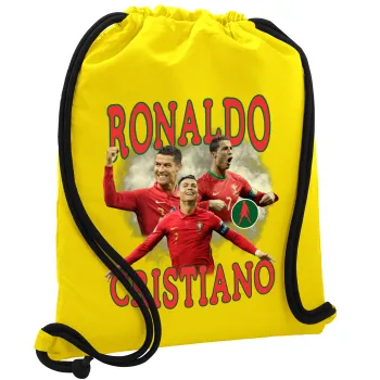 Cristiano Ronaldo, Backpack pouch GYMBAG Yellow, with pocket (40x48cm) & thick cords