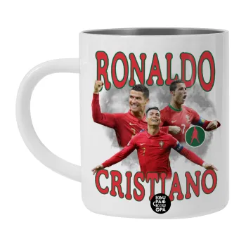 Cristiano Ronaldo, BIG Mug Stainless steel double wall (450ml, White)