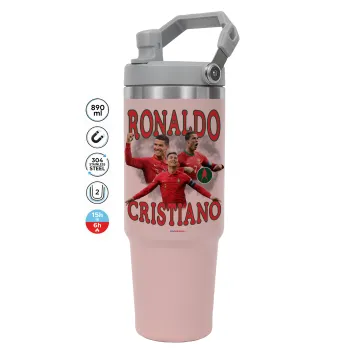 Cristiano Ronaldo, Pink color, 890ml (30oz) stainless Steel Tumbler with Handle
