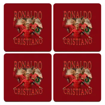 Cristiano Ronaldo, ΣΕΤ x4 Σουβέρ ξύλινα τετράγωνα plywood (9cm)