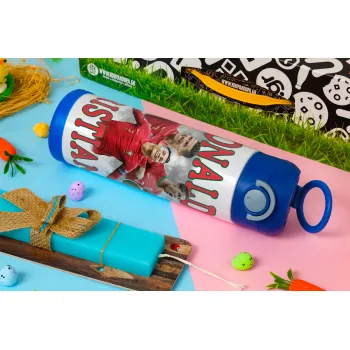 Cristiano Ronaldo, Easter candle, Childrens hot water bottle, stainless steel, with safety straw, BLUE (500ml)