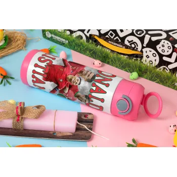 Cristiano Ronaldo, Easter candle, Childrens hot water bottle, stainless steel, with safety straw, PINK (500ml)
