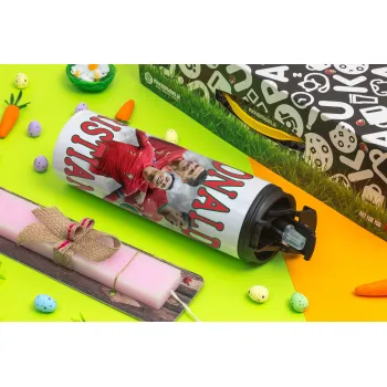 Cristiano Ronaldo, Easter candle,Travel Tumbler 2 Lids, with metal straw & cleaning brush & aromatic flat candle (30cm) (PINK)