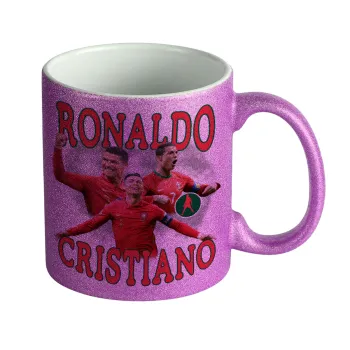 Cristiano Ronaldo, Κούπα Μωβ Glitter που γυαλίζει, κεραμική, 330ml