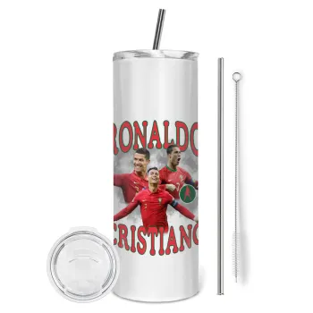 Cristiano Ronaldo, Tumbler stainless steel 600ml, with metal straw & cleaning brush
