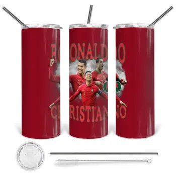 Cristiano Ronaldo, Tumbler stainless steel 600ml, with metal straw & cleaning brush