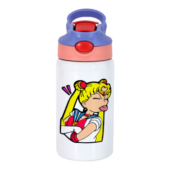 Sailor Moon, Children's hot water bottle, stainless steel, with safety straw, pink/purple (350ml)