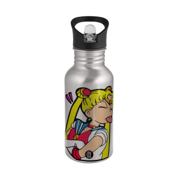 Sailor Moon, Water bottle Silver with straw, stainless steel 500ml