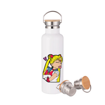 Sailor Moon, Stainless steel White with wooden lid (bamboo), double wall, 750ml
