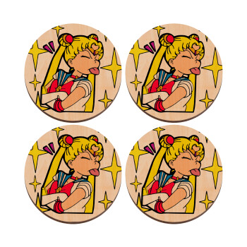 Sailor Moon, ΣΕΤ x4 Σουβέρ ξύλινα στρογγυλά plywood (9cm)