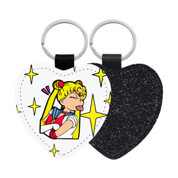 Sailor Moon, Μπρελόκ PU δερμάτινο glitter καρδιά ΜΑΥΡΟ