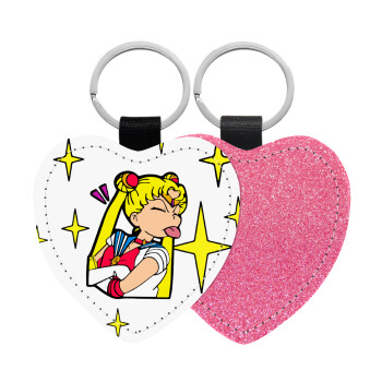 Sailor Moon, Μπρελόκ PU δερμάτινο glitter καρδιά ΡΟΖ