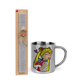 Sailor Moon, Πασχαλινή Λαμπάδα με μεταλλική κούπα θερμό (300ml) & κερί αρωματικό πλακέ (30cm) (ΓΚΡΙ)