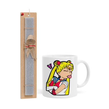 Sailor Moon, Πασχαλινό Σετ, Κούπα κεραμική (330ml) & πασχαλινή λαμπάδα αρωματική πλακέ (30cm) (ΓΚΡΙ)