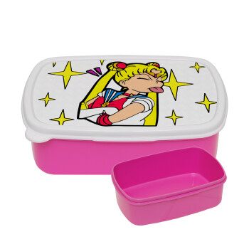 Sailor Moon, ΡΟΖ παιδικό δοχείο φαγητού (lunchbox) πλαστικό (BPA-FREE) Lunch Βox M18 x Π13 x Υ6cm