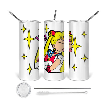 Sailor Moon, 360 Eco friendly stainless steel tumbler 600ml, with metal straw & cleaning brush