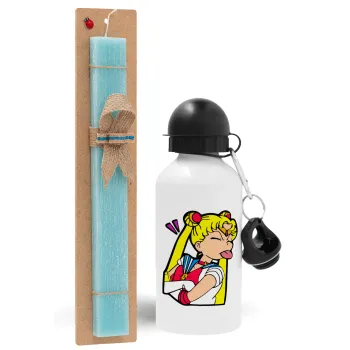 Sailor Moon, Πασχαλινή Λαμπάδα με παγούρι μεταλλικό αλουμινίου (500ml) & λαμπάδα αρωματική πλακέ (30cm) (ΤΙΡΚΟΥΑΖ)