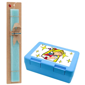 Sailor Moon, Easter Set, children's snack container BLUE & Easter aromatic flat candle (30cm) (TURQUOISE)