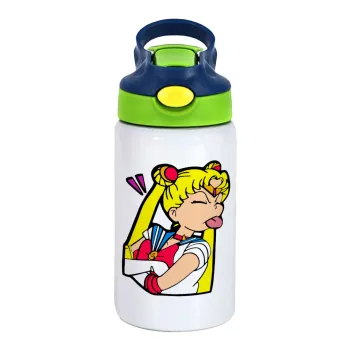 Sailor Moon, Παιδικό παγούρι θερμό, ανοξείδωτο, με καλαμάκι ασφαλείας, πράσινο/μπλε (350ml)