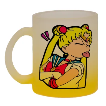 Sailor Moon, Κούπα γυάλινη δίχρωμη με βάση το κίτρινο ματ, 330ml