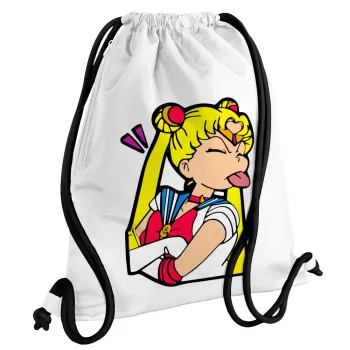 Sailor Moon, Backpack pouch GYMBAG white, with pocket (40x48cm) & thick cords