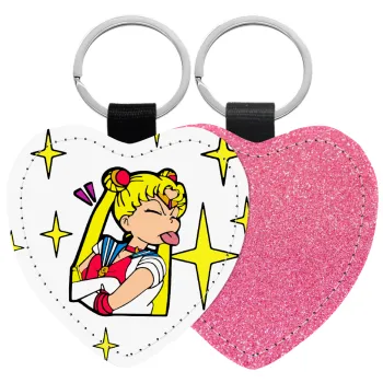 Sailor Moon, Μπρελόκ PU δερμάτινο glitter καρδιά ΡΟΖ