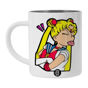 Sailor Moon, Λευκή Ανοξείδωτη Μεταλλική Κούπα 450ml - Διπλού Τοιχώματος 