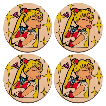 Sailor Moon, ΣΕΤ x4 Σουβέρ ξύλινα στρογγυλά plywood (9cm)