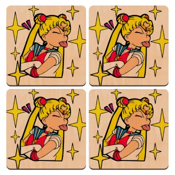 Sailor Moon, ΣΕΤ x4 Σουβέρ ξύλινα τετράγωνα plywood (9cm)