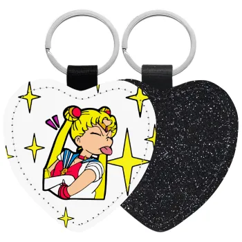 Sailor Moon, Μπρελόκ PU δερμάτινο glitter καρδιά ΜΑΥΡΟ