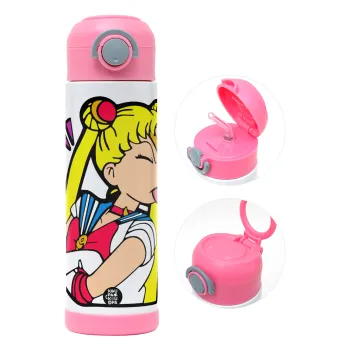 Sailor Moon, Children's hot water bottle, stainless steel, with safety straw, PINK (500ml)