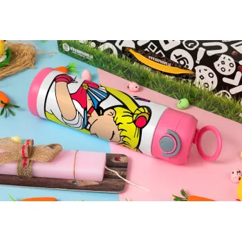 Sailor Moon, Easter candle, Childrens hot water bottle, stainless steel, with safety straw, PINK (500ml)