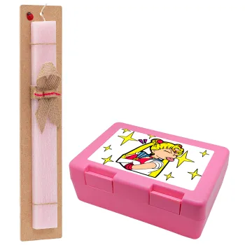 Sailor Moon, Easter Set, children's snack container PINK & scented flat Easter candle (30cm) (PINK)