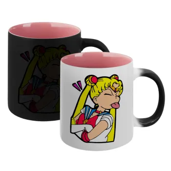 Sailor Moon, Κούπα Μαγική εσωτερικό ΡΟΖ, κεραμική 330ml που αλλάζει χρώμα με το ζεστό ρόφημα